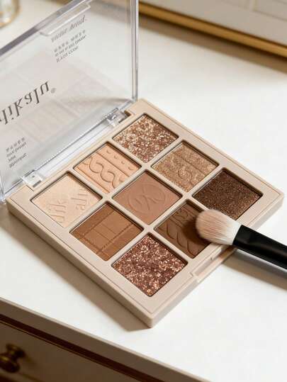 9-Color Smoky Pink Rose Matte & Glitter Eyeshadow Palette, High Pigment Vibrant Colors For Flawless Eye Looks