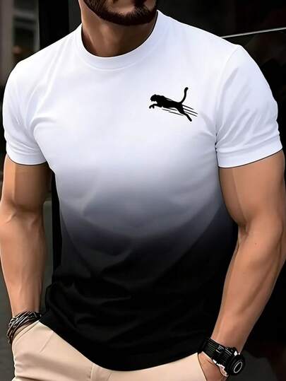 Men's Casual Geometric Print Round Neck T-Shirt - Contrast Black & White Design, Regular Fit, Easy Care (Hand Wash/Dry Clean) For Casual Attire, Summer Fashion, Breathable Fabric, Comfortable Fit