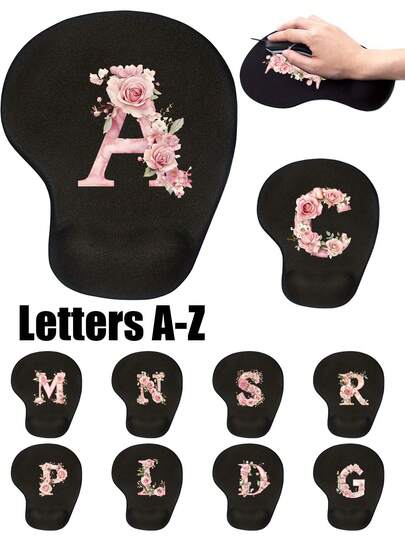 1 Ergonomic EVA Wrist Pad With Pink Flower Letter Pattern, Available In A-Z Options, Anti Slip Memory Sponge Mouse Pad, Made Of High-Quality EVA Material, Comfortable, Soft, Breathable, Durable And Elastic Desktop Support Pad, Essential For Summer, Suitable For Office Computers, Laptops, Etc., Suitable For Office Workers, Student Parties, Gamers, And Also A Good Choice For Office Decoration And Valentine's Day Gifts.