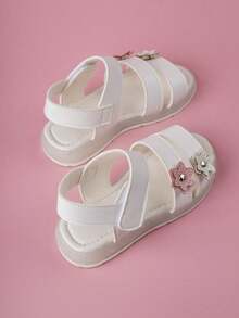 Sandalias con para niñas con decoración floral, lindas y cómodas, nuevas llegadas de verano, zapatos de playa de caliente, adecuados para uso diario, playa, fiesta y atuendos de vacaciones de niños pequeños - Blanco - Ver 4