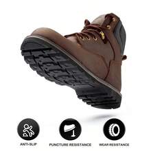 Ding gu Men's Puncture Proof Steel Toe Anti-Smash Non-Slip Shock Absorbing Work Safety Shoes All-Season Safety Work Boots For Men: Steel Toe, Puncture-Proof, Anti-Skid  Durable - 棕色 - 查看 2