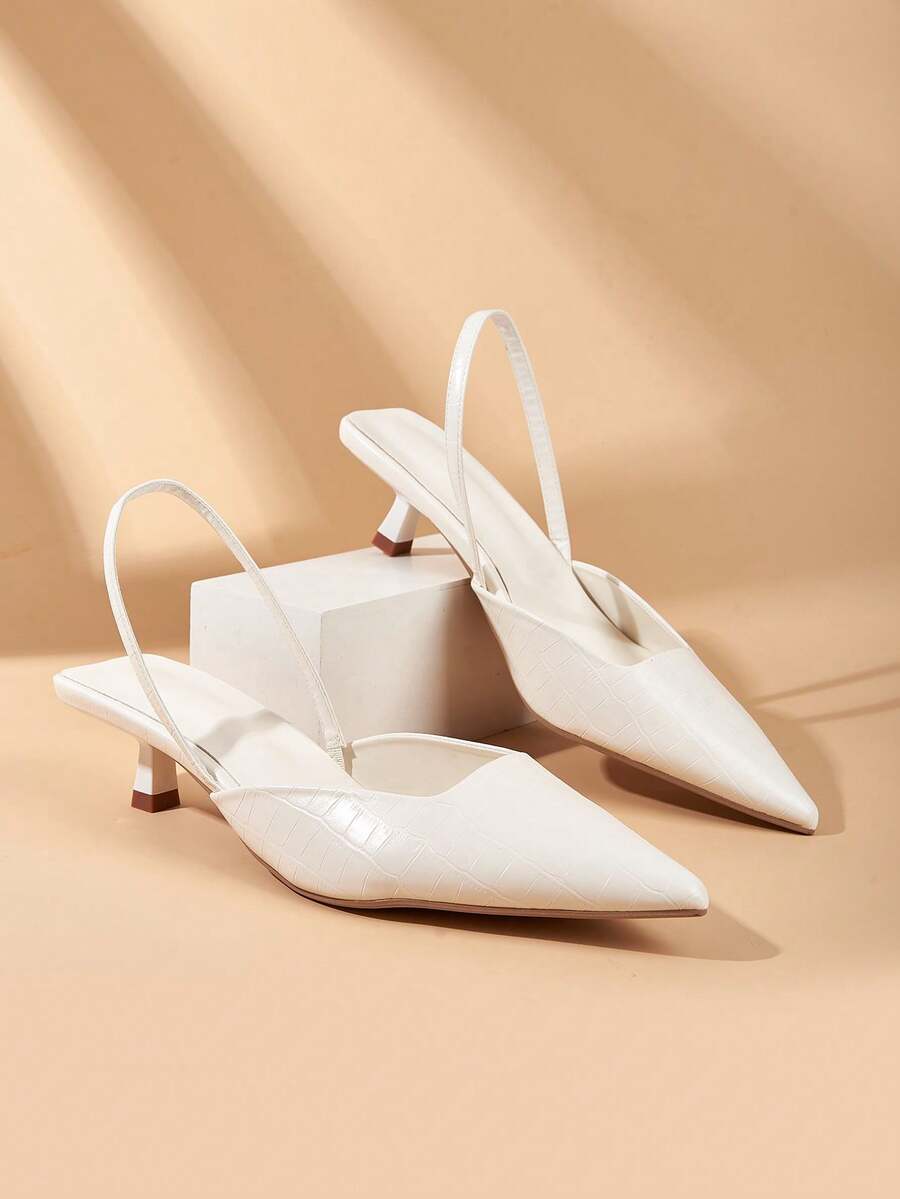 女士石纹猫跟鞋，优雅尖头高跟鞋，时尚踝带露趾高跟鞋（随机裁剪）