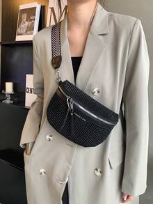 Fashionable Waist Bag/Chest Bag, Simple Style Student Bag, Back To School Bag - Black - View 4