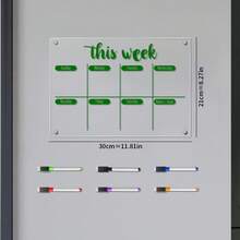 1pc Multi-Color Weekly Planner Decorative Magnetic Sticker, Acrylic Refrigerator Memo Board With Erasable Writing (Comes With 6 Magnetic Whiteboard Pens) - I - View 5