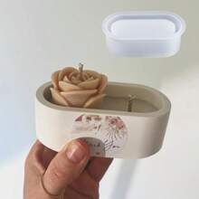 1个环氧树脂模具，椭圆形和方形储物盒硅胶模具，石膏蜡烛杯多肉花盆树脂模具，家居装饰摆件模具，珠宝收纳盒模具，可重复使用，适用于DIY手工制作 - 白色 - 查看 6