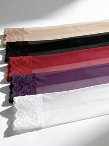 1/2/3双装女士蕾丝过膝长筒袜，精致宽蕾丝花边，硅胶防滑，轻薄顺滑面料，贴合腿部曲线，黑色、红色、紫色、白色等多种颜色可选，适合搭配靴子、裙子，性感又不失优雅，适合春、夏、秋季穿着。 - 彩色 - 查看 3