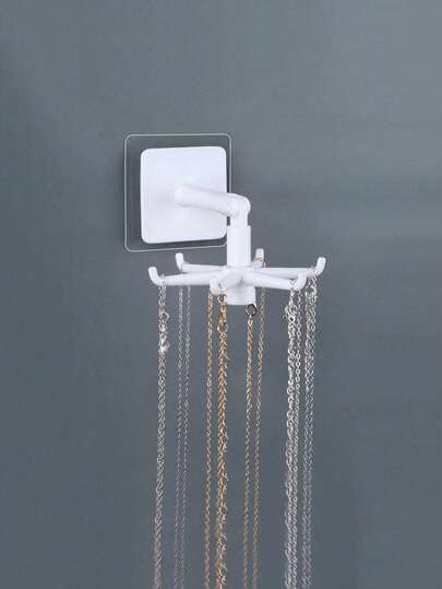 1/4pcs Adhesive Wall Mounted Jewelry Hooks, 6-Prong Rotating Necklace Hanger, Multi-Function Hanging Rack For Necklaces, Hair Ties, Bracelets, Scrunchies, No-Drill Wall Storage For Kitchen, Bathroom, Towel, Utensils, Easy Install, Space-Saving Organizer, Dorm Apartment Friendly