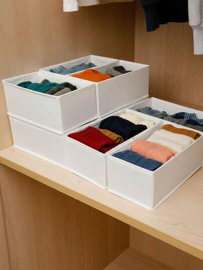 1pc/3pcs/6pcs Non-Woven Fabric Storage Box, M Size, White Color Underwear, Clothing, Socks Storage, Foldable Non-Woven Fabric Storage Box, Vanity Desk Makeup Storage