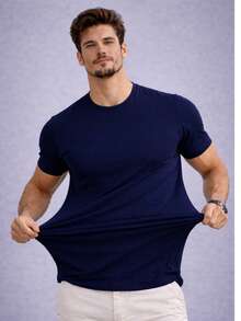 Tech Modal T-Shirt 92% Elastane 8% Modal Plain Anti-Odor Shirt For Men - Navy Blue - View 4