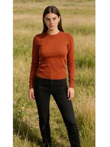 Steve Store Women's Fashion Round Neck Modal Long Sleeve Imported Sweater With Elastic Waistband For Autumn And Winter. - besi - View 4