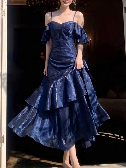 Elegant Shiny Sequin Dress, Suitable For Graduation, Party, Birthday, Cocktail, Wedding Guest, Vintage, Holiday, Beach