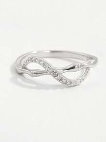 1枚优雅别致的925纯银锆石竹节结无限符号戒指，适合女性日常佩戴、约会、派对等场合，提升优雅气质，是馈赠佳品。 - 銀色 - 查看 1