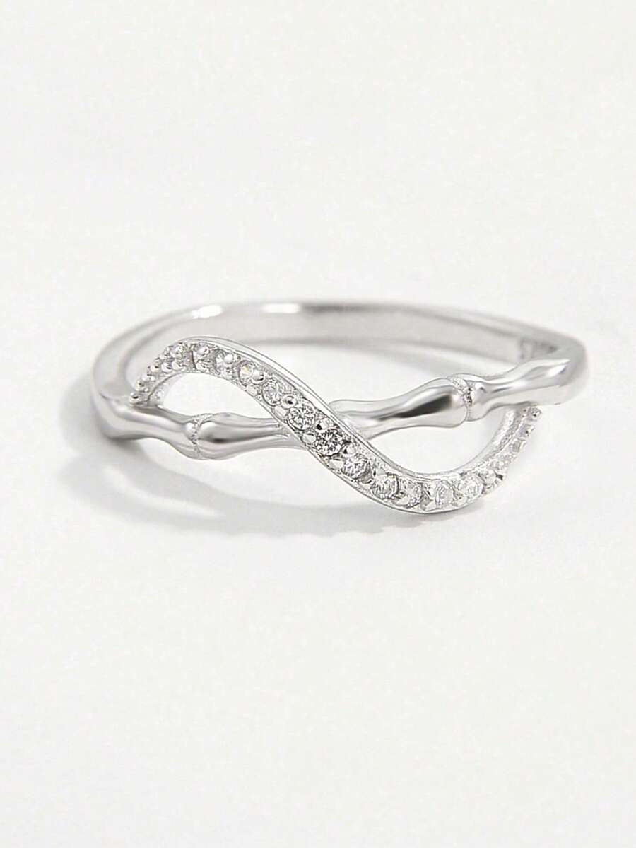1枚优雅别致的925纯银锆石竹节结无限符号戒指，适合女性日常佩戴、约会、派对等场合，提升优雅气质，是馈赠佳品。 - 銀色 - 查看 1
