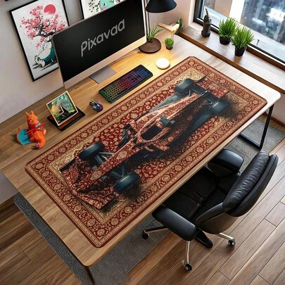 1pc F1 Racing Car Persian Carpet Design Desk Mat | Racing Game Office Mouse Pad, Desktop Accessory, Non-Slip Bottom And Stitched Edge Keyboard Mouse Pad, Computer Long Desk Mat For Gaming And Office
