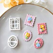 Embossed Postage Stamp Polymer Clay Cutters For Earrings And Jewelry Making, Scalloped Rectangle And Oval Design Soft Pottery Clay Molds For Pendant & Necklace Decoration Making - White - View 3