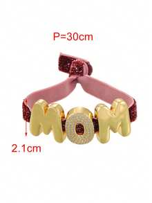 1pc Elegant Deep Pink Copper-Plated Zirconia Letter "A MOM U" Heart-Shaped Sequin Elastic Bracelet, Suitable For Mother's Day, Festivals Or Daily Wear, Thoughtfully Designed Mother's Day Jewelry Gift For Mom And Sisters - Multicolor - View 5