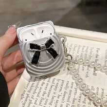 Butterfly Design Silver Apple Earphone Case, Water Wave Pattern + Pearl Bracelet - Multicolor - View 8