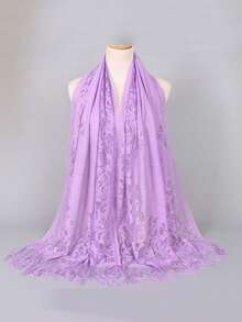 1pc Hollow Lace Tassel Scarf/Shawl/Beach Wrap - Purple - View 3