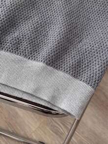 男士春夏针织圆领镂空短袖毛衣，撞色领，休闲百搭 - 灰色 - 查看 3