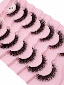 HBZGTLAD 7 Pairs Fluffy Natural Thick False Eyelashes, Wispy Cat Eye Lashes, Densely Curled 3D Fluffy Russian Lash Extensions, Reusable For Daily Wear And Practice - Black - View 4