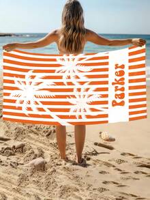 Personalized Palm Tree Striped Towel, Friend Beach Travel Gift, Holiday Towel, Personalized Cruise Beach Towel, Beach Towel - Multicolor - View 6