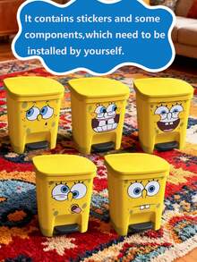 SpongeBob SquarePants SpongeBob Themed - Cute Cartoon Funny Expression Trash Can. This Is A Large Capacity Trash Can Suitable For Living Room, Bedroom And Outdoor Activities. - Yellow - View 2
