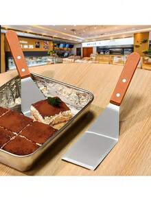 Spatule en acier inoxydable avec bord incliné et manche en bois dur - Grande pelle métallique, convient pour les poêles en fonte, les plaques de cuisson , Idéal pour le barbecue et la cuisine à la maison, cadeau pour Thanksgiving, Noël - Multicolore - Voir 12