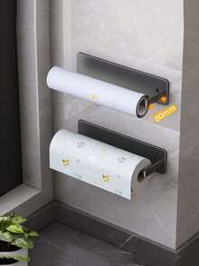 Carbon Steel No-Drill Paper Towel Holder, Kitchen/Bathroom Tissue Roll Rack, Adhesive Mounted Cleaning Cloth Hanger, Large Square Bathroom Storage Shelf - Multicolor - View 5