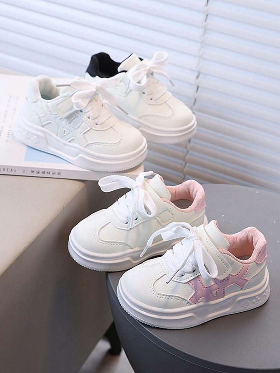 1 Pasang Sepatu Sneaker Anak Modis Serbaguna, Desain Blok Warna, Penutup Velcro, Anti Selip & Tahan Lama, Cocok Untuk Sekolah & Bermain, Musim Semi/Musim Gugur - Putih - View 1