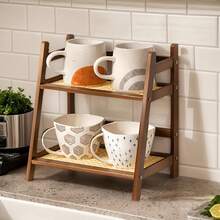 2/3-Tier Bamboo Freestanding Storage Shelf, Desktop Organizer, Desk Storage Rack, Kitchen Spice Rack, Doll Display Stand, Coffee Organizer, Cup Holder, Plant Pot Stand, Kitchen Storage Rack, Dorm Cosmetics Organizer. Suitable For Kitchen, Bedroom, Dormitory And Office Desk. - 茶色 - 查看 10