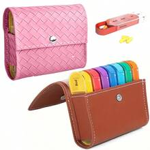 1pc 7-Day Pill Organizer With Leather Case, 4 Times Daily Medication Reminder, Convenient For Travel And Daily Use - Leather Pill Box - View 5