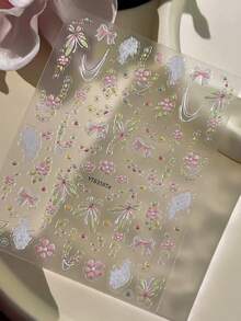 Bow Nail Art Stickers, 1pc Pink Pearlescent 5D Embossed Self-Adhesive DIY Nail Stickers And Decals - Nail Supplies And Nail Charms For Girls And Women-Spring Summer Nails For Nail Art Home Salon - Multicolor - View 10
