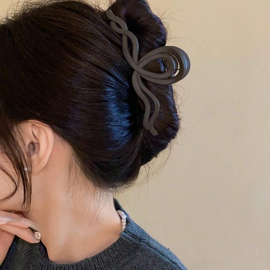 1个哑光纹理交叉波浪发爪夹 - 咖色 - 查看 1