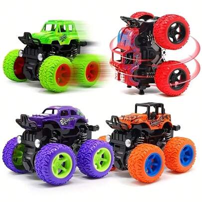 2 Stück Reibungsgetriebene Monster Trucks für Kinder ab 3 Jahren | Schieben & Los, Doppelrichtungs-Trägheitsautos mit 360°-Drehung | Robuster Rückzug Fahrzeugsatz - perfektes Geburtstagsgeschenk