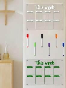 1pc Multi-Color Weekly Planner Decorative Magnetic Sticker, Acrylic Refrigerator Memo Board With Erasable Writing (Comes With 6 Magnetic Whiteboard Pens) - I - View 6