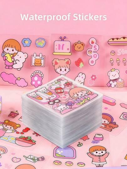 100 Pcs Cute Girl Cartoon Stickers, Waterproof Aesthetic Decorative Decals For Journaling, Scrapbooking & Laptop Accessories
