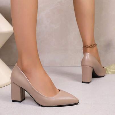 Pumps mit Plateauabsatz, vielseitige spitz zulaufende High Heels mit niedrigem Absatz, weiche Sohle elegante französische Büroschuhe für Frauen