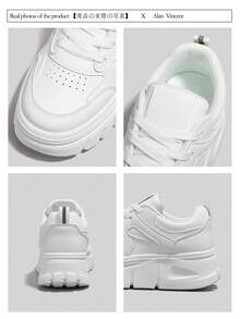 Alan Vincent[厚底增高系列]女士白色鞋，新款厚底增高休闲运动鞋，系带设计，舒适可爱，适合日常穿着 - 白色 - 查看 4