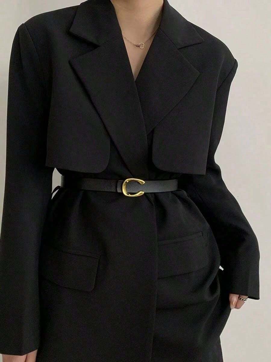 1-2 Stücke Damen Taillengürtel, schwarzer Gürtel mit flachem C-förmigem Mondschnallen-Design, sexy schwarzer und metallischer schmaler Taillengürtel für Kleider, Strand, Alltag, Business-Casual - Schwarz - Übersicht 1
