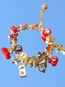 1条“爱自己”字母吊坠手链，1条深色十字架樱桃手链，1条星星女孩樱桃手链，1条宗教十字架手链，1条心形樱桃手链 - 金色 - 查看 13