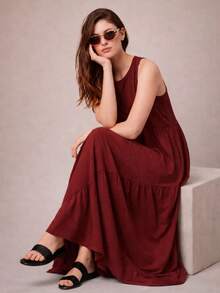 Women's Long Dress, Cotton Knit, Aveloz - Màu Tím - Xem 2