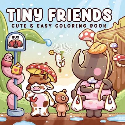 1pc Tiny Friends Cute & Easy Coloring Book - Kawaii Animal Illustrations, Stress Relief Gift For Kids & Adults.