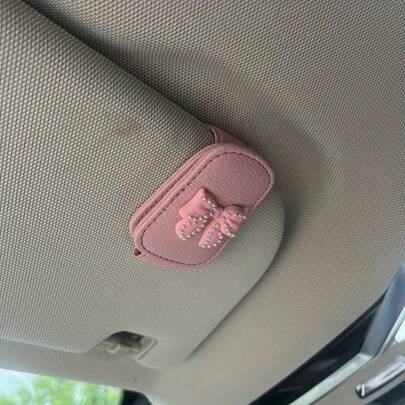 Car Sun Visor, Glasses Clip, Bow Tie, Cute Pink Interior, Fashionable Glasses Storage Rack, Car Pendant. Car Sun Visor Organizer, Vehicle Storage Solution, Fashionable Car Accessories, Decorative Clip, Durable Clip, Safety Bracket, Car Organizer, Glasses Holder, Car Owner, Fashionable Driver, Attention Consumers.