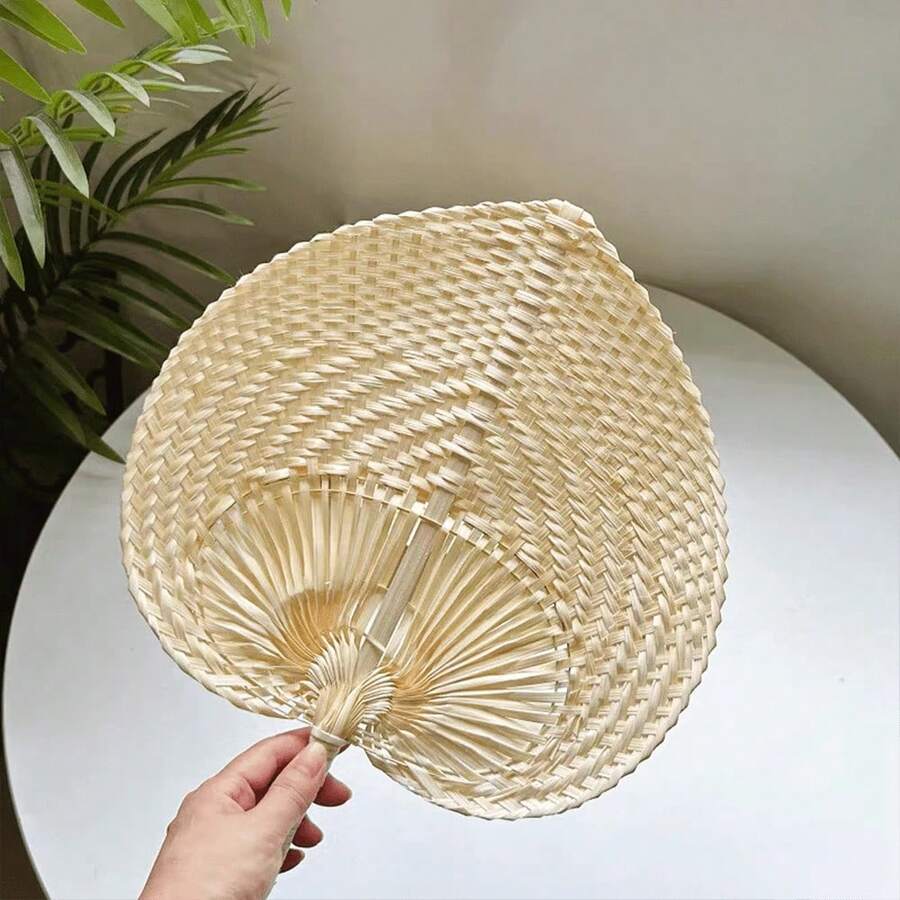11.02 Inch/14.96 Inch Handmade Peach-Shaped Bamboo Folding Fan, Suitable For Summer Use, Artistic Fresh And Minimalist Creative Ultra-Light Bamboo Handheld Fan, Green - B - View 1