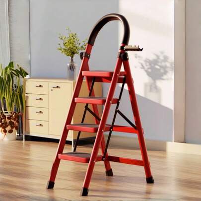 Escalera Plegable de 4 Peldaños Antideslizante y Estable con Asa Redonda para Hogar, Despensa, Oficina, Escalón Ajustable y Portátil - Escalera Telescópica de Aluminio Ideal para Interiores de RV, Cocina y Espacios Altos, Escalera de Cocina |   Herramientas Modernas |   Características de , Escalera Plegable