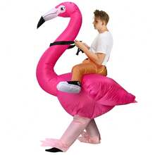 Adult Flamingo Riding Inflatable Suit, 3D Standing Cartoon Suit, Party Dance Photo, Funny Props - Multicolor - View 3
