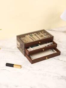 Caja de joyería de acrílico transparente de tres capas, caja de almacenamiento de acrílico de madera, caja de almacenamiento de joyería de gran capacidad, caja de almacenamiento de joyería portátil, caja de exhibición de joyería con cajones, caja de almacenamiento de joyería para tocador, con bandeja de terciopelo ajustable, adecuada para aretes, anillos, pulseras, collares, etc., diseño de cajón grueso antidecoloración, un regalo para mujeres, caja de joyería de estilo moderno con varios cajones, diseño antidecoloración, una opción ideal para el almacenamiento y la organización. - Multicolor - Ver 16