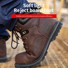 Ding gu Men's Puncture Proof Steel Toe Anti-Smash Non-Slip Shock Absorbing Work Safety Shoes All-Season Safety Work Boots For Men: Steel Toe, Puncture-Proof, Anti-Skid  Durable - 棕色 - 查看 5