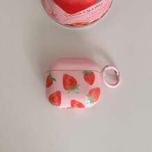 Funda minimalista para auriculares con diseño de fresa rosa y bucle colgante, cubierta protectora linda compatible con Apple Pro 2, Pro, 3, 1/2, adecuada para mujeres - Rosa - Ver 5