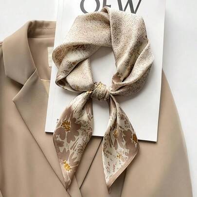 1pc Women's 70cm Satin Scarf With Imitation Silk Surface, For Neck, Head, Hair Decoration In Khaki With Ditsy Flower Prints Ideal For Vacation And Daily Wear Elegant Bandana,Hair Band,Head Band Ideal For Dressing Up Your Look
